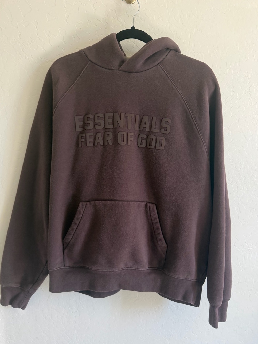 Fear of God Essentials Brown Flocked Front Logo Pullover Hoodie S